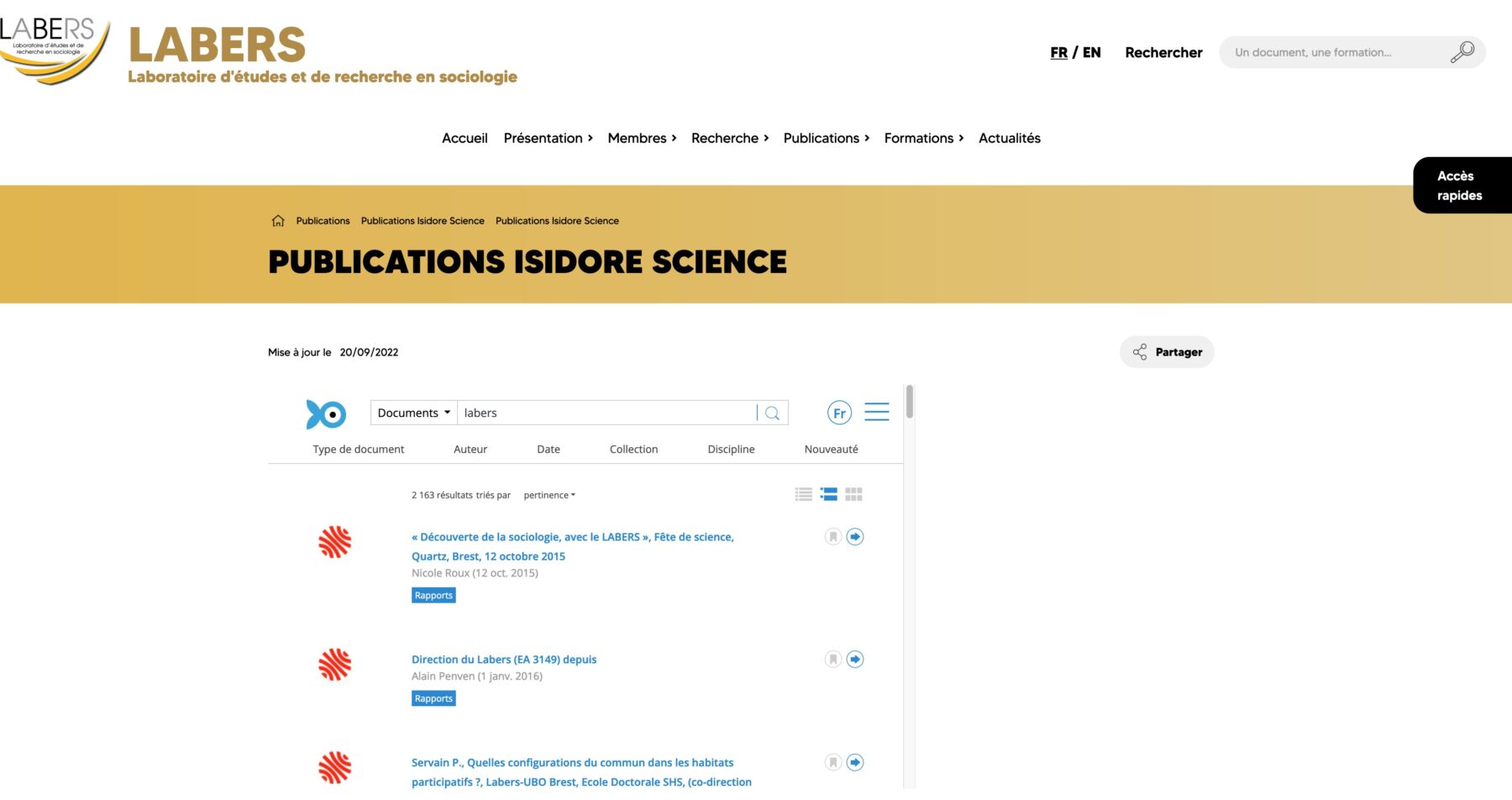 Site web universitaire, Isidore HAL