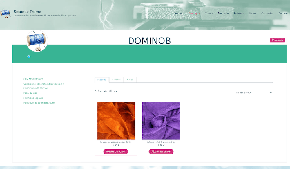 page vendeur marketplace seconde trame